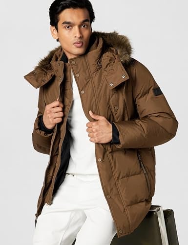 Andrew Marc Men's Mid Length Down Jacket, CAPPUCINO (GATTICA), Large - Image 2