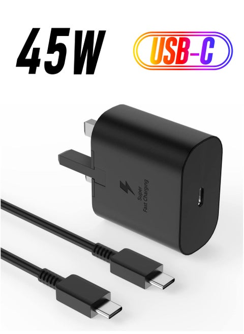 45W USB C Super Fast Charging Charger with 1 m Cable - Compatible with S25 S24 S23 S22 S21 S20 Ultra, S24+ S23+ S22+ S21+, A53, A15, A54, Fold, Flip - Type C Power Adapter,