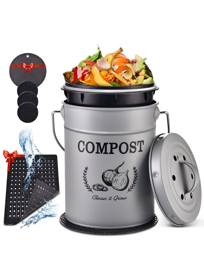Aosion AOSION Countertop Compost Bin KitchenOdorless Indoor Compost Bin with Lid and Compost BagsCompost Bucket Composter Container for Food WasteGrey 