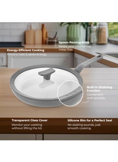 Berghoff Berghoff 20 cm Recycled Aluminum Non-Stick Cooking Fry Pan & Toughened Glass Lid | CeraGreen Ceramic Coating |PTFE, PFAS Free |Induction, Dishwasher Ready |Dark Grey |5 Yr Warranty  - Image 4