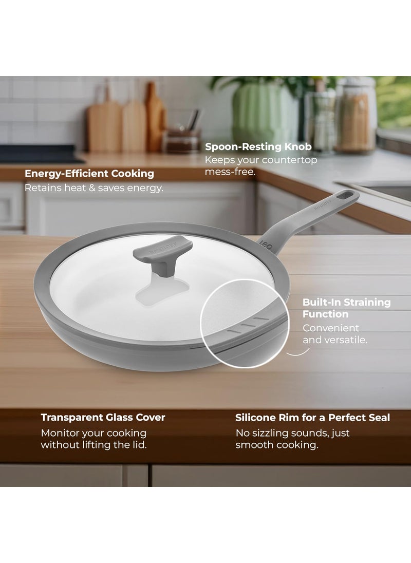 Berghoff Berghoff 20 cm Recycled Aluminum Non-Stick Cooking Fry Pan & Toughened Glass Lid | CeraGreen Ceramic Coating |PTFE, PFAS Free |Induction, Dishwasher Ready |Dark Grey |5 Yr Warranty  - Image 4