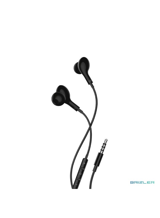 Brizler 3.5mm Wired In-Ear Earphones With Magnetic Suction Earbuds, Deep Bass Stereo Sound, In-Line Microphone & Tactile Volume Control For Clear Calls - Black - Image 1