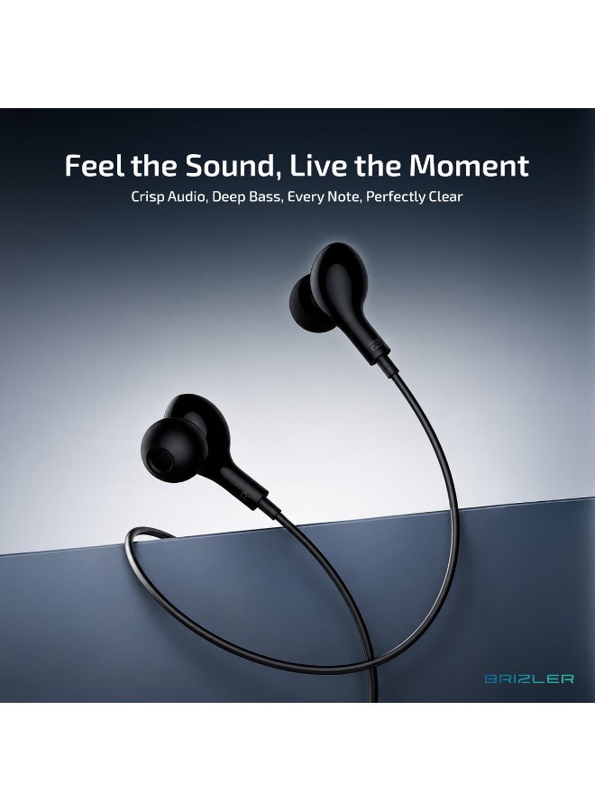 Brizler 3.5mm Wired In-Ear Earphones With Magnetic Suction Earbuds, Deep Bass Stereo Sound, In-Line Microphone & Tactile Volume Control For Clear Calls - Black - Image 3
