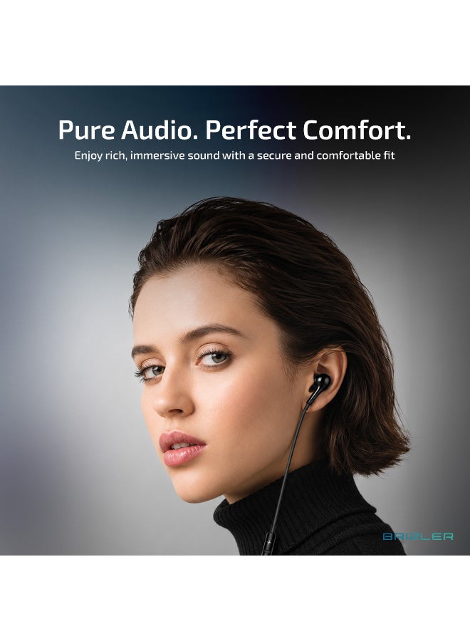 Brizler 3.5mm Wired In-Ear Earphones With Magnetic Suction Earbuds, Deep Bass Stereo Sound, In-Line Microphone & Tactile Volume Control For Clear Calls - Black - Image 4