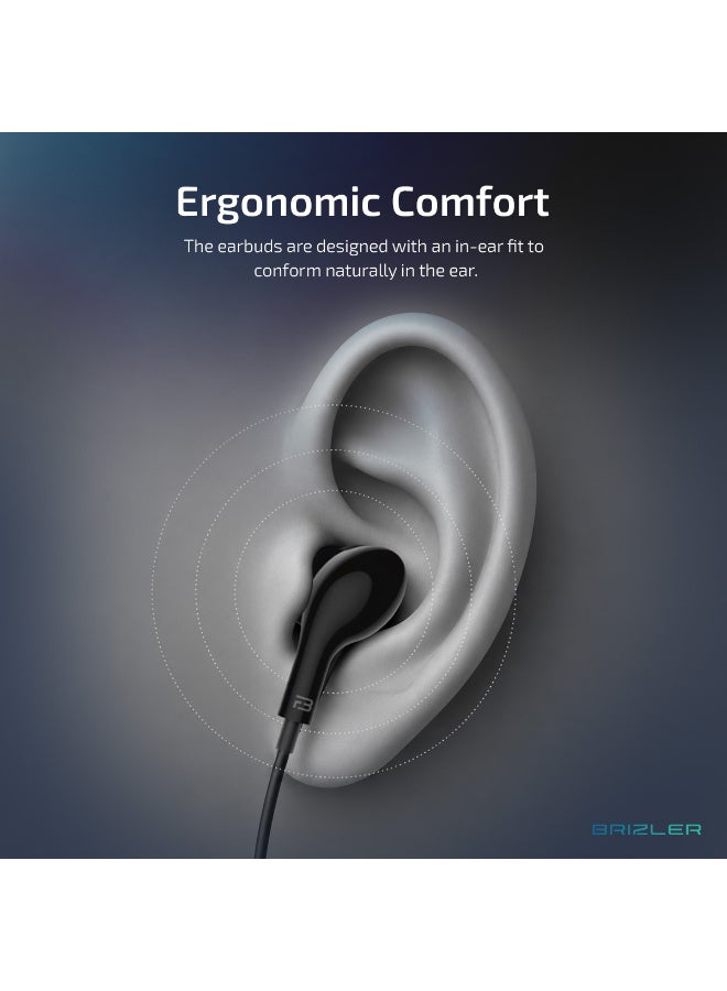 Brizler 3.5mm Wired In-Ear Earphones With Magnetic Suction Earbuds, Deep Bass Stereo Sound, In-Line Microphone & Tactile Volume Control For Clear Calls - Black - Image 5