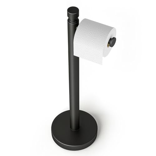 YUMORE Toilet Paper Holder Stand 44lbs Heavy Duty Stainless Steel Free Standing Bathroom Tissue Roll Holder Matte Black - Image 1