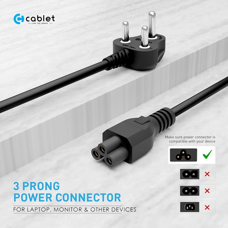Cablet 1.5M Black 3 Pin Laptop Power Cable with 18 AWG & 700W Heavy Duty Universal Power Cable Replacement for Charger Adapter Power Cord for Laptop - Image 2