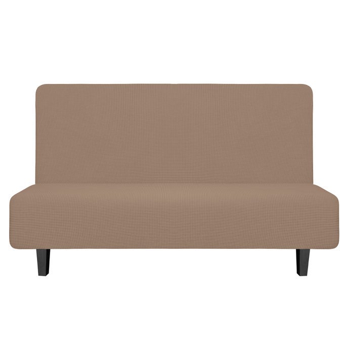 EASYGOING STRETCH FUTON SLIPCOVER ARMLESS FUTON BED COVER FURNITURE PROTECTOR WITHOUT ARMRESTS WITH ELASTIC BOTTOM FOR KIDS SOFT JACQUARD FABRIC SMALL CHECKS MEDIUM CAMEL