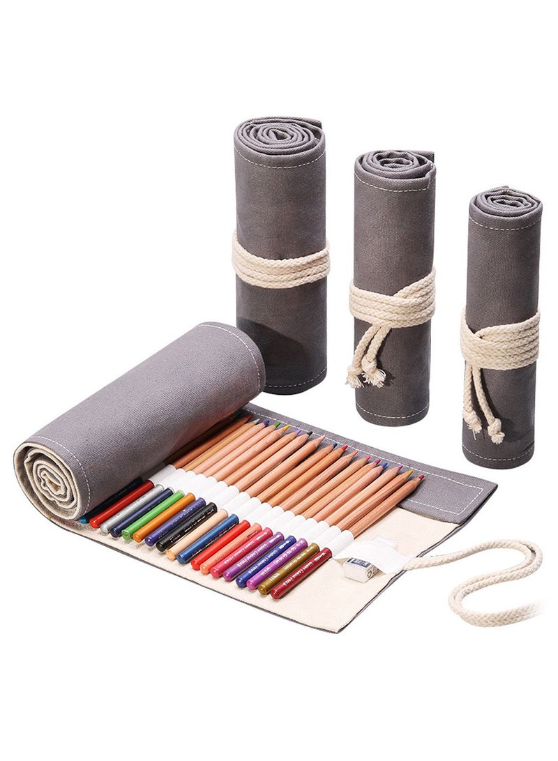 Portable Roll Up Canvas Pen Pencil Case Grey