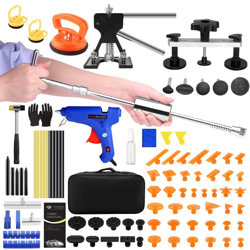 DentWiz Car Dent Puller Kit, Dent Remover for Car Dent Repair with High Adhesion Pull Tabs, Glue Gun & Sticks, Suction Cup, Slide Hammer T-Bar, PDR Tools for Paintless Dent Removal at Home and Garage - Image 1