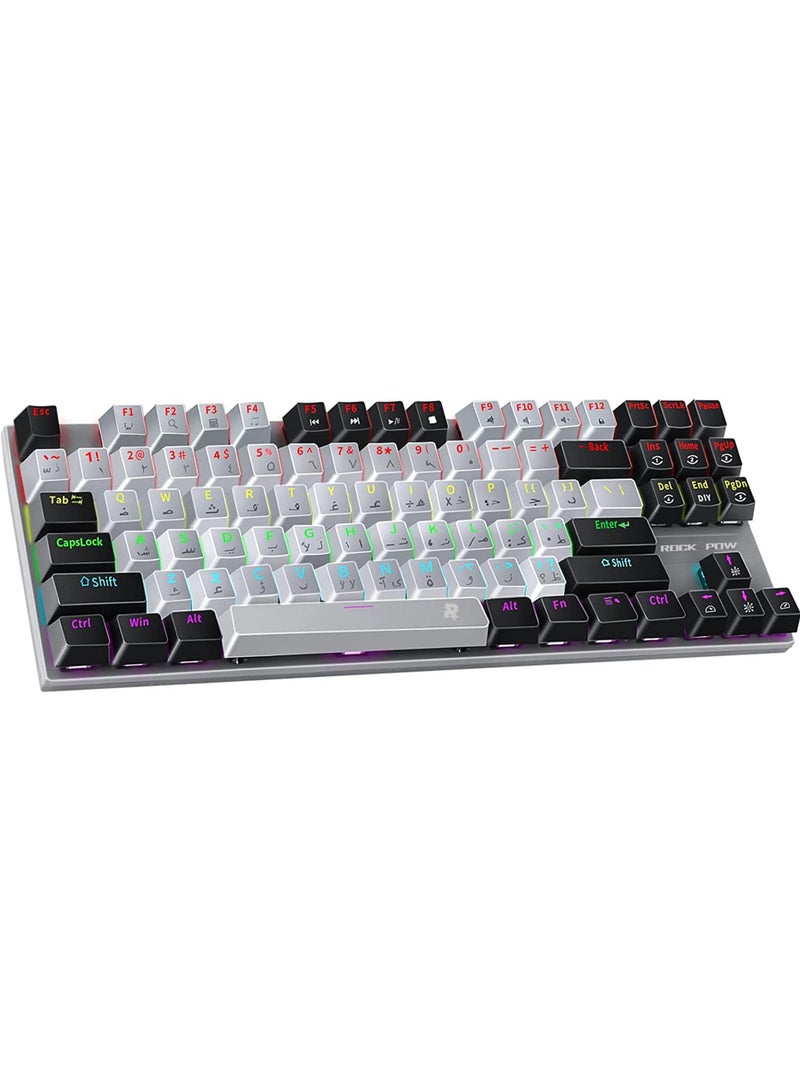 English Arabic Mechanical Gaming Keyboard with RGB LED Rainbow Backlit Quick Response USB Wired E-sport Waterproof 87 Keys Keyboard for Windows/MacOS/Android PC Gamers - Image 1