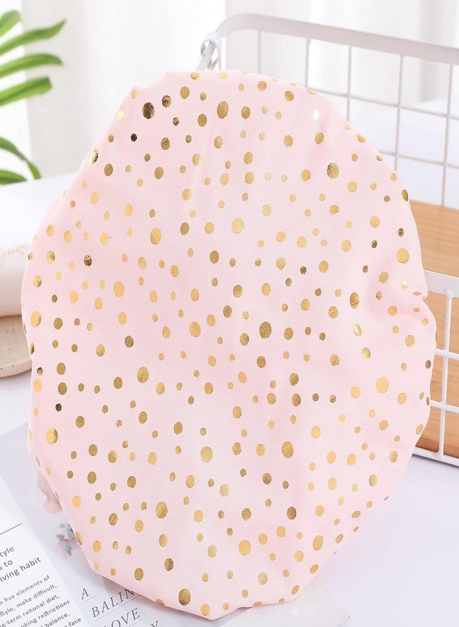 Qeuly 2 Pack Waterproof Shower Cap, Reusable Shower Cap for Women, Elastic Bathing Shower Hat Double Layers Bathing Hair Cap PEVA Lined Shower Hair Bath Cap (Pink Dots / Star) - Image 3