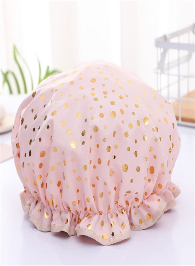 Qeuly 2 Pack Waterproof Shower Cap, Reusable Shower Cap for Women, Elastic Bathing Shower Hat Double Layers Bathing Hair Cap PEVA Lined Shower Hair Bath Cap (Pink Dots / Star) - Image 4
