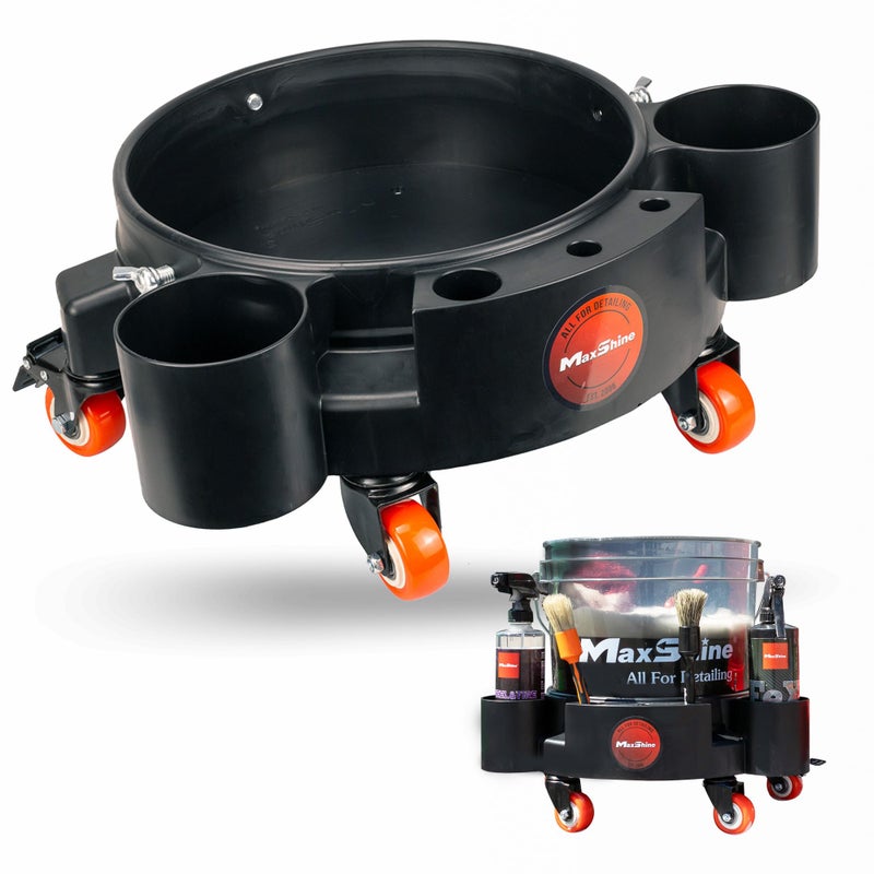 Maxshine Universal Rolling Bucket Dolly Black HeavyDuty Polypropylene with 5 Swivel Wheels 5 Bottle Brush Holders Secure Fit SpillFree Design for Car Wash Auto Detailing Organization - Image 2