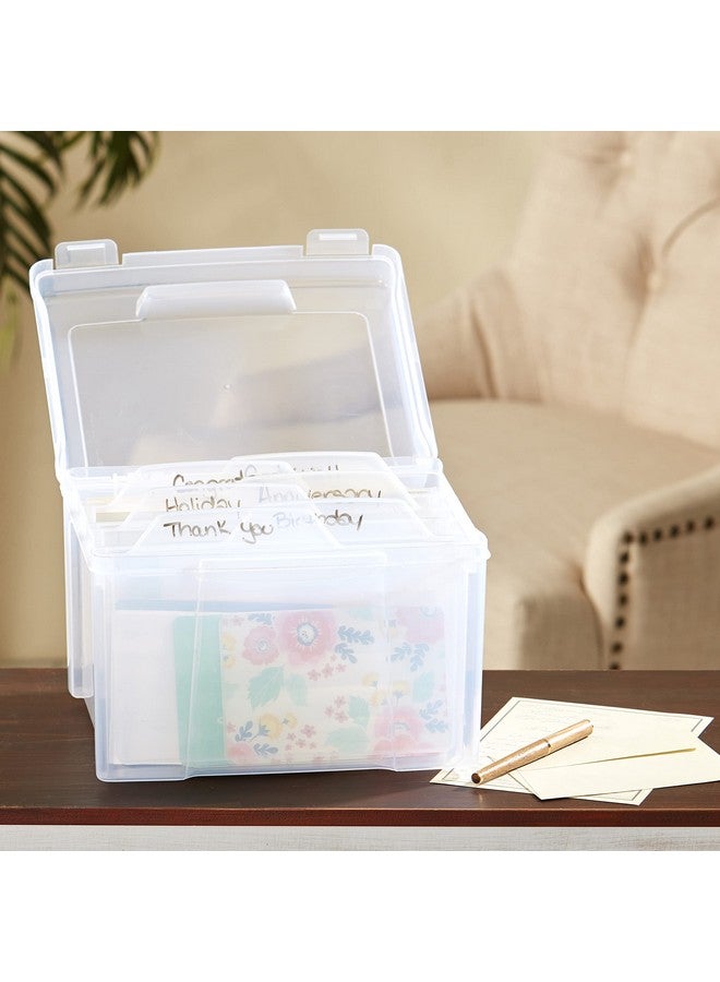 The Lakeside Collection Clear Card File Box With Six Dividers 10 X 7 Perfect For Photo Scrapbook Craft And Greeting Card Storage - Image 3