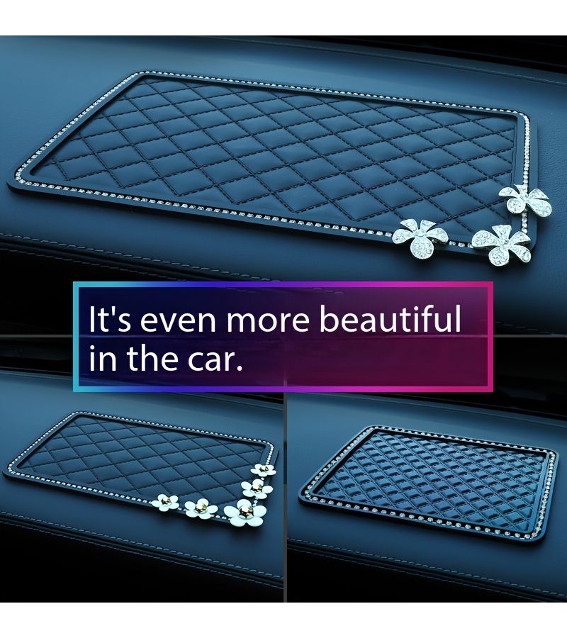 Diamond Encrusted Small Daisy Car Non Slip Mat Dashboard Storage Decor - Image 1
