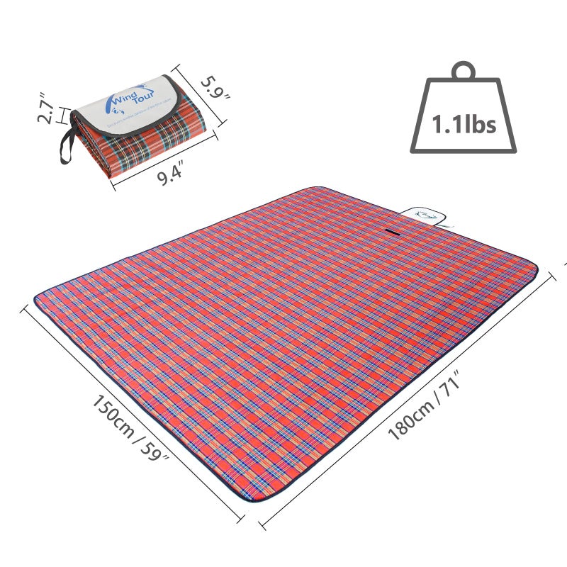 Wind Tour Waterproof Picnic Blanket with Carry Strap - Foldable Sandproof Outdoor Mat for Camping, Beach, Park - 59" x 71",Red (Single Mat) - Image 2