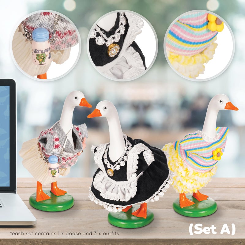 Create-ables Desk Goose with Set of Three 7 Inch Desk Goose Outfits 7 Inches, Desktop Goose Statue with Weighted Base, Cute Home Decor, Desk Office Decor, Birthday Gifts for Women (Set A) - Image 2
