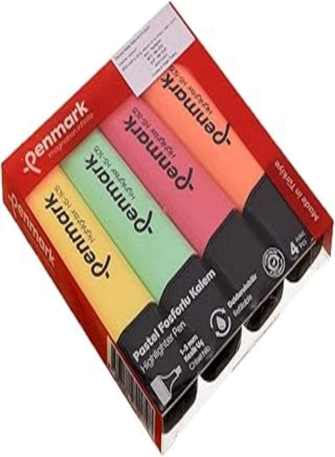 Penmark HS-505 High Quality Neon Permanent Highlighter Pen Set Of 4 Pcs. - Multi Color