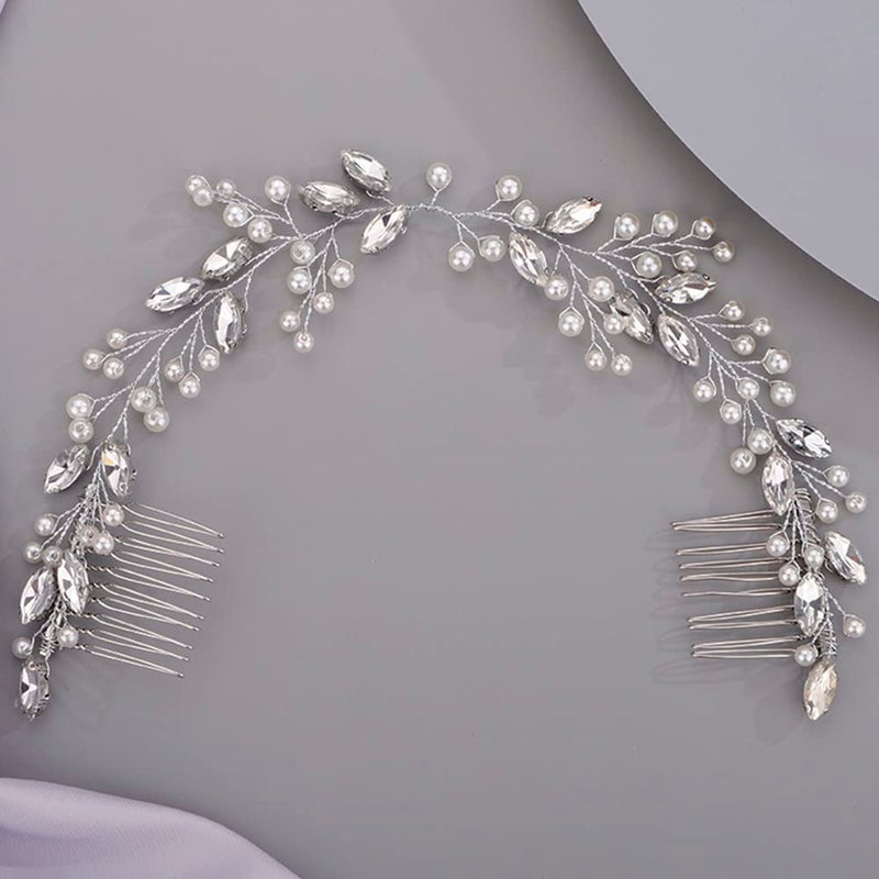BERYUAN Hair Vine for Women Bridal Hair Comb for Bride Pearls Crystal Hair Comb Slide SILVER