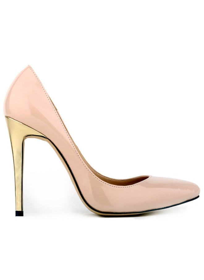 Loquat Crocodile Embossing Pointed Toe Low-Cut Stiletto Bridal Heels 11cm Nude  - Image 1