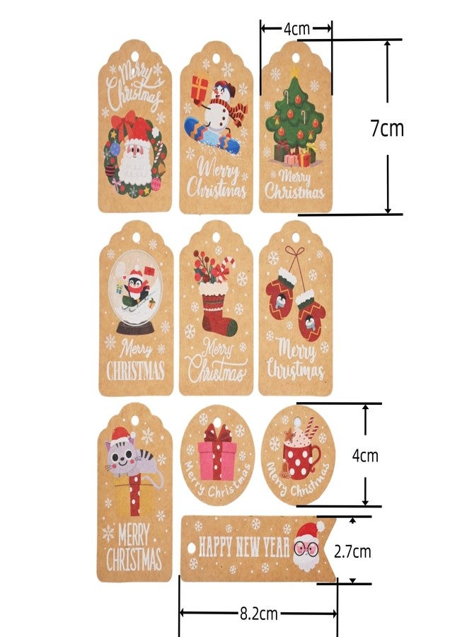 RIKWOG 50Pcs Christmas Tags, 10 Styles Xmas Kraft Paper Gift Tag Hang Labels with String for Christmas Wrap DIY Xmas Present - Image 2
