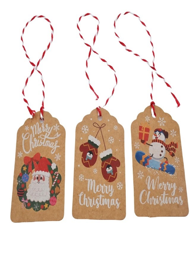 RIKWOG 50Pcs Christmas Tags, 10 Styles Xmas Kraft Paper Gift Tag Hang Labels with String for Christmas Wrap DIY Xmas Present - Image 4