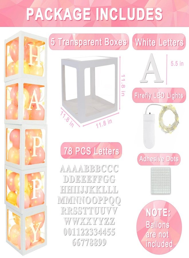 Ledido Transparent Balloon Boxes, Clear Balloon Boxes with 5 Pcs String Lights and 78 Letters for Baby Shower Gender Reveal Grad Birthday Party Anniversary Bridal Wedding Decor - 5 White Boxes - Image 3