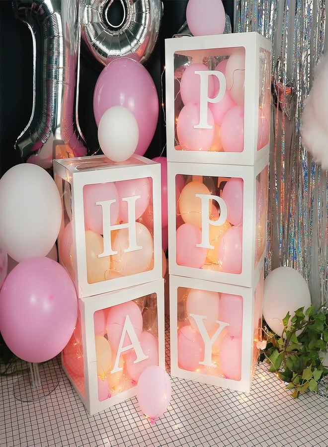 Ledido Transparent Balloon Boxes, Clear Balloon Boxes with 5 Pcs String Lights and 78 Letters for Baby Shower Gender Reveal Grad Birthday Party Anniversary Bridal Wedding Decor - 5 White Boxes - Image 5