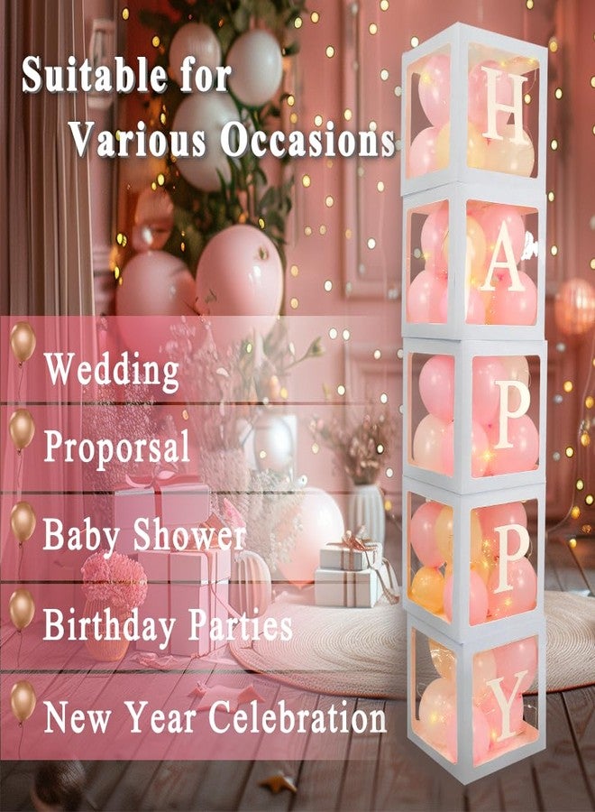 Ledido Transparent Balloon Boxes, Clear Balloon Boxes with 5 Pcs String Lights and 78 Letters for Baby Shower Gender Reveal Grad Birthday Party Anniversary Bridal Wedding Decor - 5 White Boxes - Image 4