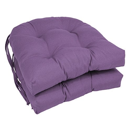 Blazing Needles Solid Twill U-Shaped Tufted Chair Cushions (Set of 2), 16", Grape - Image 1