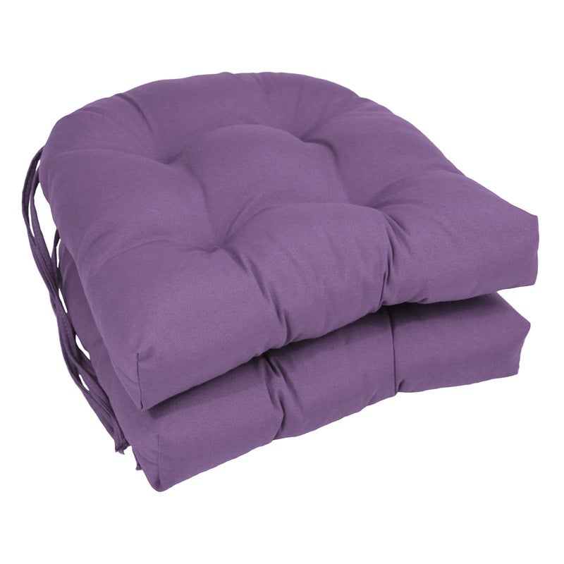 Blazing Needles Solid Twill U-Shaped Tufted Chair Cushions (Set of 2), 16", Grape - Image 3