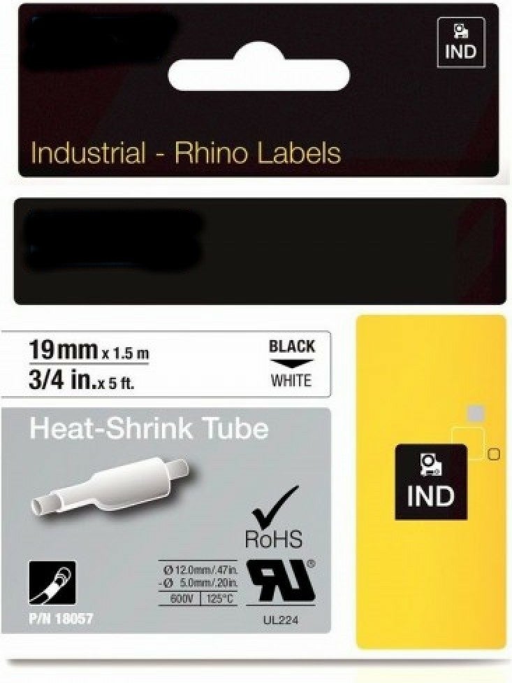 Dymo Rhinopro 18057 Heat Shrink Compatible Ribbon 19MMX1.5M White/black Label Cassette