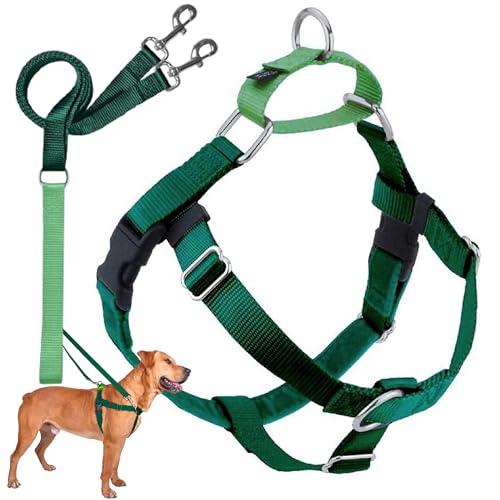 2 Hounds Design Freedom No Pull Dog Harness Adjustable Harness and Leash Set Easy Walking Comfortable Control Fits Small Medium Large Dogs Solid Colors Made in USA 1 LG Kelly Green