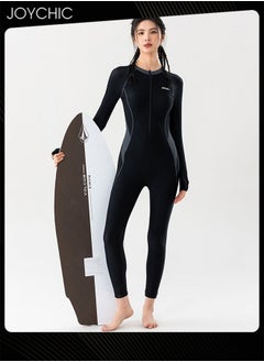 Joychic Women One Piece Patchwork Zipper Swimwear Summer Long Sleeve Quick-drying Breathable Sun Protection Diving Suit Surf Wear for Outdoor Sports Beach Black  - Image 1