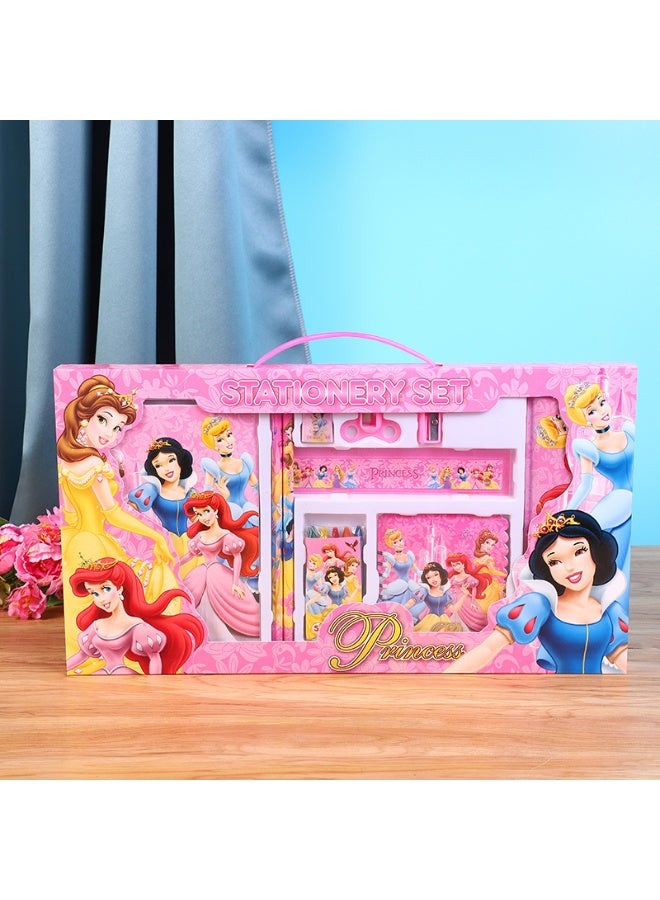 Princess Themed All-in-One Stationery Bag Set for Kids with Drawing Book and School Essentials - Includes 1 Drawing Book, 2 Shaped Sharpeners, 2 2B Pencils, 1 Notebook, 5 Crayons, 1 Eraser and 1 x 15 cm Ruler