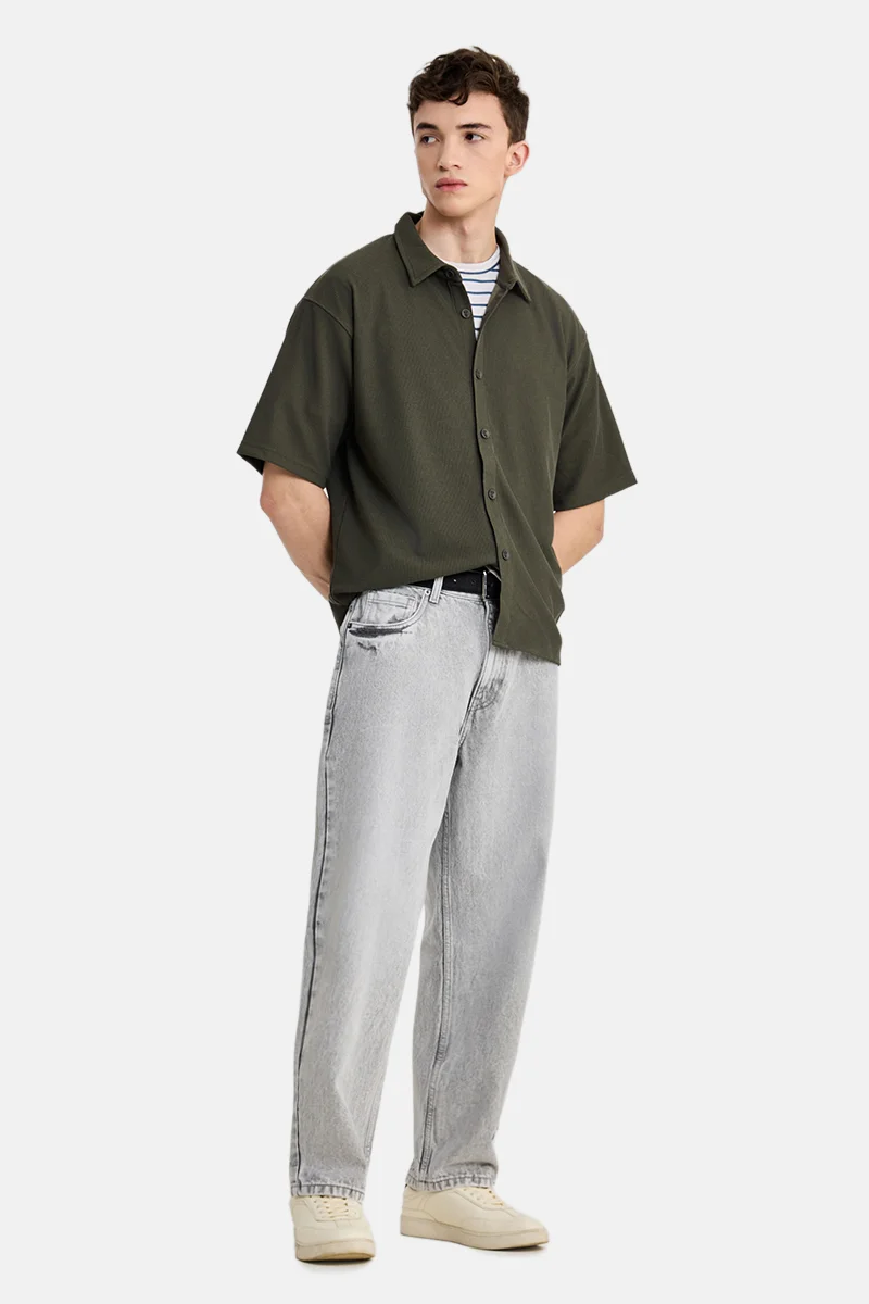 SNITCH Light Grey Textured Loose Fit Jeans