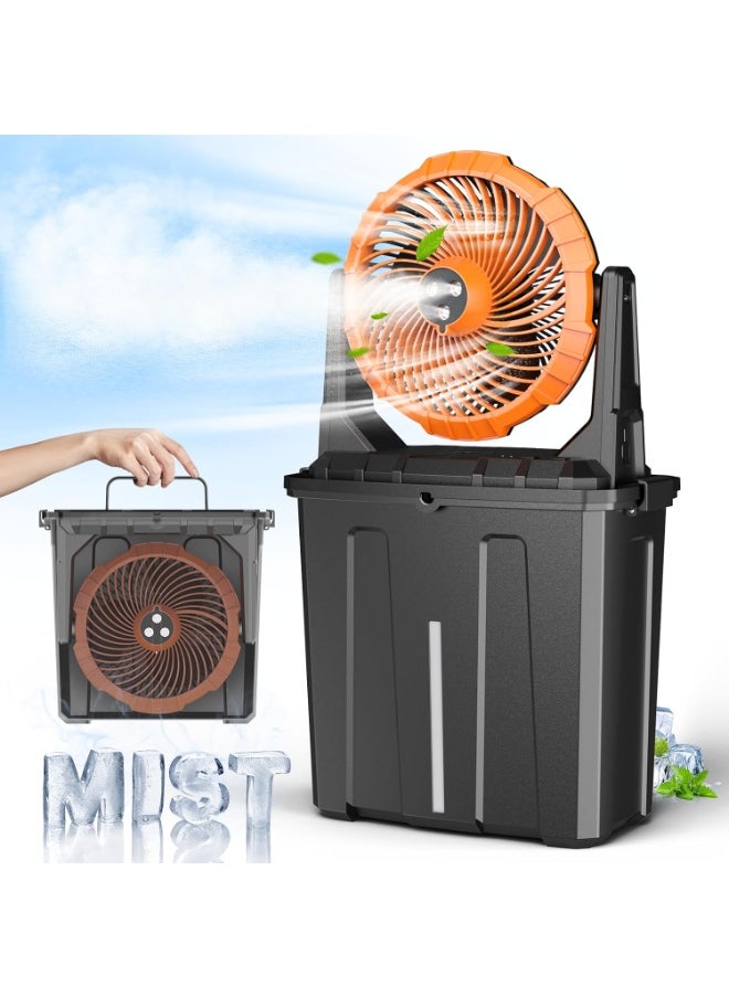 Generic 9L Bucket Portable Misting Fan for Outdoors Patios - 10IN, 20000mAh Rechargeable Battery Operated Camping Fan, 3 Strong Winds, 3 Large Spray Outlets, for Fishing/Travel/Garden/Golf/Tent/Office  - Image 1
