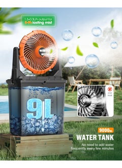 Generic 9L Bucket Portable Misting Fan for Outdoors Patios - 10IN, 20000mAh Rechargeable Battery Operated Camping Fan, 3 Strong Winds, 3 Large Spray Outlets, for Fishing/Travel/Garden/Golf/Tent/Office  - Image 2