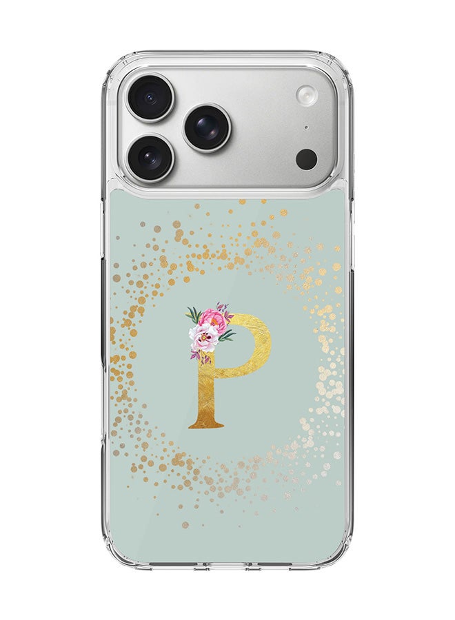 Stylizedd Classic Clear MagSafe Case for iPhone 17 Pro Max , Hybrid Soft Case Flexible Edges Anti Drop TPU PC Gel Thin Transparent Cover [ Designed for iPhone 17 Pro Max ] - Custom Monogram Initial Letter Floral Pattern Alphabet - P  (Light Grey )