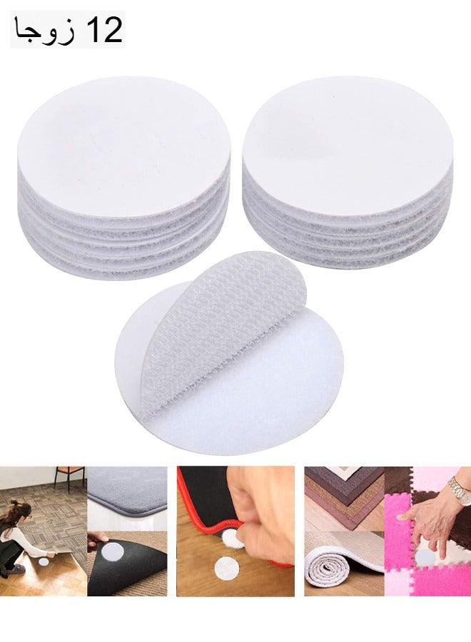 12 Pairs 2 Inch Round Hook and Loop Dots, White Double Sided Sticky Tape Self Adhesive Nylon Sticky Back Strips Hook Loop Fasteners Coins for Home Office Car Phone Mount - Image 1