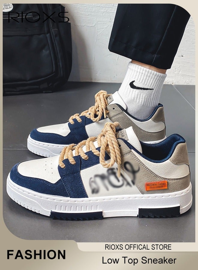 Men's Fashion Shoes, Classic Low Top Sneakers for Men, Anti-Slip Skateboard Shoes, Breathable Skate Shoes, Lace Up Flat Shoes, Trendy Color-Matching Sneakers, Lightweight Walking Sneakers, Street Style Shoes for Male, Casual Athletic Shoes for Daily Activities, Sporty Outdoor Trainers image 2