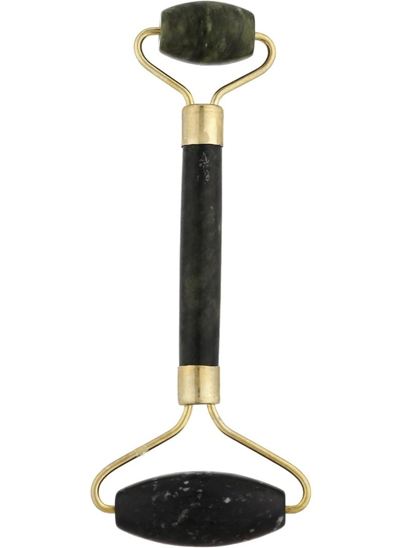 This black double-sided facial massage roller massages and firms the face and neck, reduces puffiness and dark circles, and smooths skin contours. It stimulates collagen production and features a luxurious design with a comfortable grip and double rolling surface for a relaxing and daily skincare experience. - Image 2