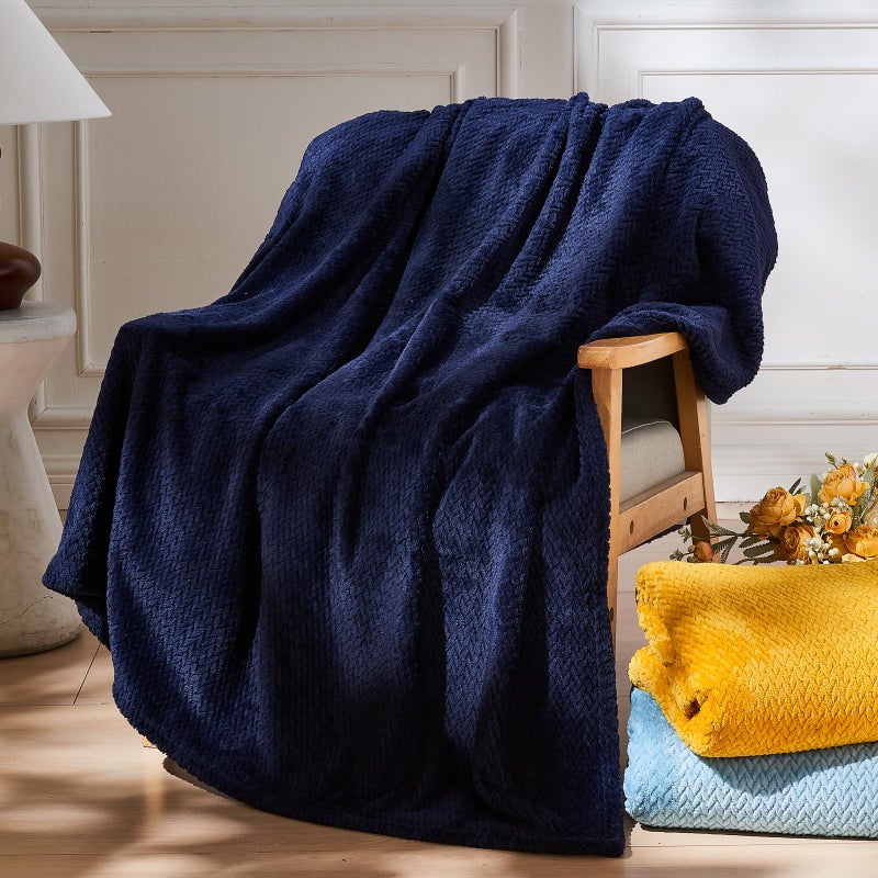 NEWCOSPLAY Super Soft Throw Blanket Dark Navy Premium Silky Flannel Fleece Leaves Pattern Lightweight Bed Blanket All Season Use Dark Navy Throw50x60