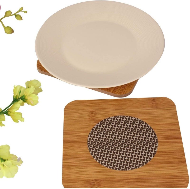 Kwena Square Shape Heating Insulation Resistant Natural Bamboo Wooden Coaster Heat Table Ware Pad Place mat for Hot Coffee, Bowl Tea Cup, Home, Kitchen Dining Pan Pot Holder - Image 4