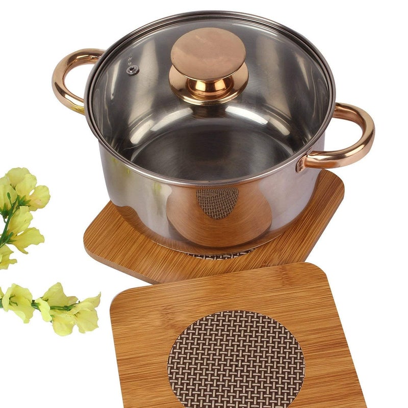 Kwena Square Shape Heating Insulation Resistant Natural Bamboo Wooden Coaster Heat Table Ware Pad Place mat for Hot Coffee, Bowl Tea Cup, Home, Kitchen Dining Pan Pot Holder - Image 2