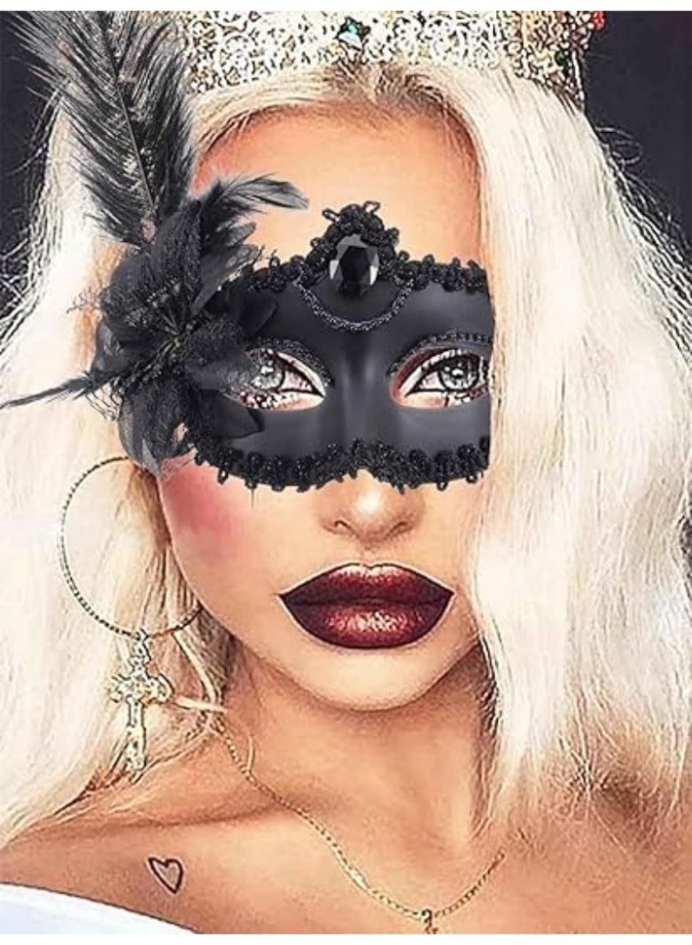 Women's Half-Face Lace Feather Mask for Masquerade Parties, an Elegant Costume Accessory. - Image 5