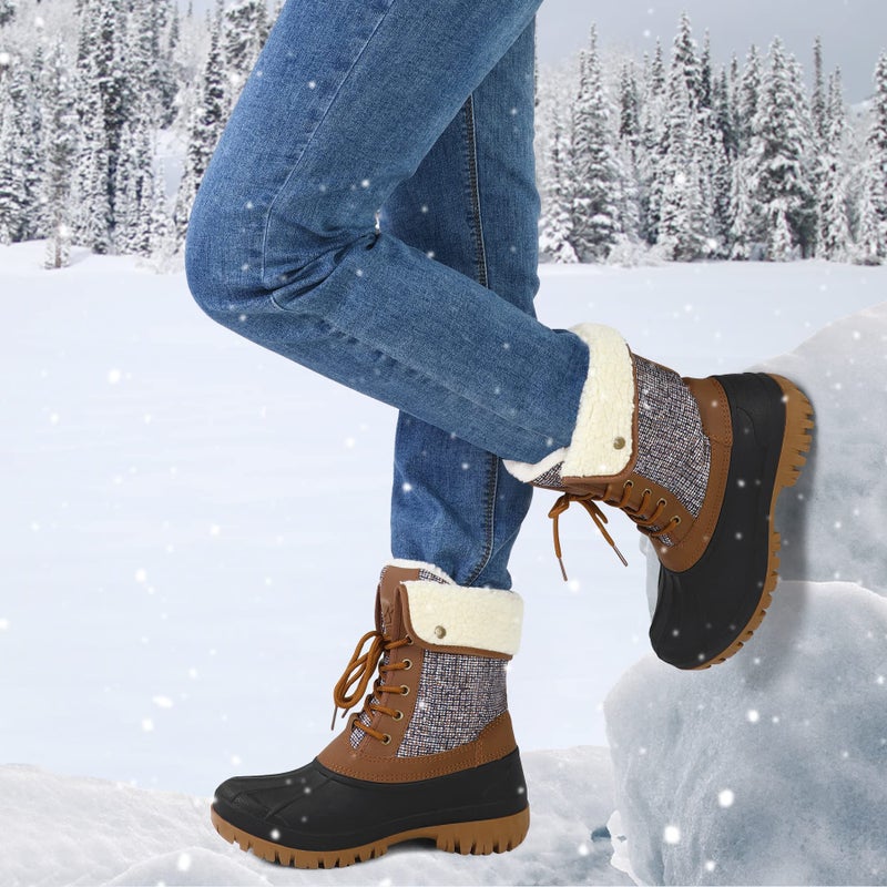 mysoft Women's Waterproof Snow Boots Insulated Warm, Lace-Up Winter Mid Calf Duck Boots for Outdoor - Image 2