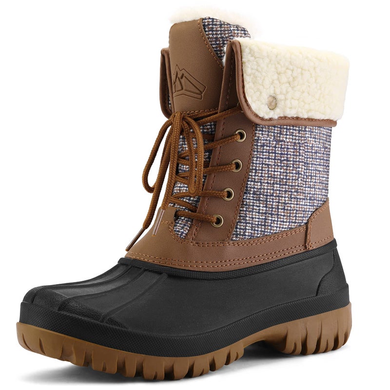 mysoft Women's Waterproof Snow Boots Insulated Warm, Lace-Up Winter Mid Calf Duck Boots for Outdoor - Image 1