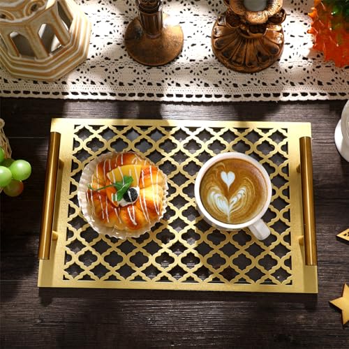 Vesici Ramadan Serving Trays Gold Eid Mubarak Kitchen Decor Eid Mubarak Serving Tray with Acrylic Waterproof Panel and Handle for Cookie Candy Pastry Dessert Ramadan Party Supplies(Rectangle) - Image 3